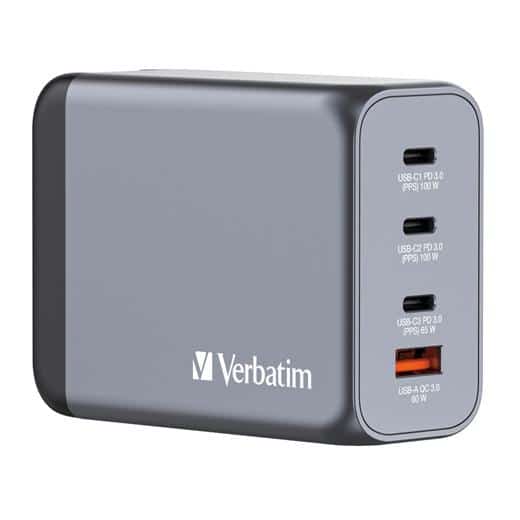 VERBATIM GNC-200 CARGADOR PARED GAN 200W USB-A 3.0 Y 3XUSB-C 3.0