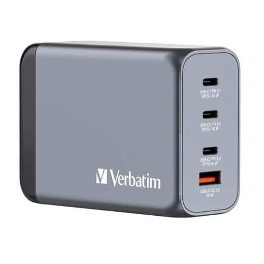 VERBATIM GNC-240 CARGADOR PARED GAN 240W USB-A 3.0 Y 3XUSB-C 3.0
