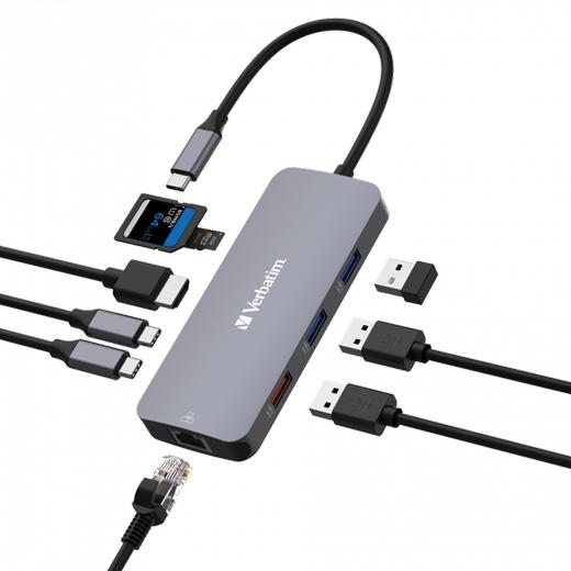 VERBATIM HUB PRO USB-C A 1XUSB 3.2/2XUSB 3.2/1XHDMI/1XRJ45/2XUSB-C/1XSD/1XMICROSD PLATA