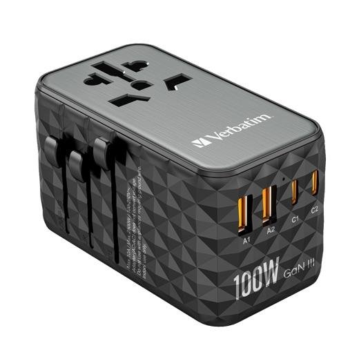 VERBATIM UTA-06 ADAPTADOR  UNIVERSAL DE VIAJE CON 2 PUERTO USB-C - 2 PUERTO USB-A
