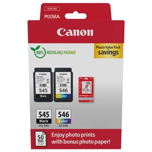 CANON TINTA ECOPACK BK+ C / M / Y + 50H PAPEL FOTOGRÁFICO 10X15 PARA PIXMA IP 2850 - MG 2450/2550 - TR 4550/4551 - PG 545 + CL 546