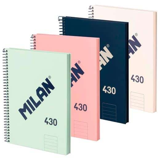MILAN LIBRETA CON ESPIRAL A4 80 HOJAS 95GR PAPEL BLANCO SERIE 1918 PACK 4 COLORES SURTIDOS