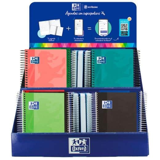 OXFORD AGENDA ESCOLAR ESPIRAL C/SURTIDOS 2025-2026 CASTELLANO EXPOSITOR BÁSICOS 38 UD