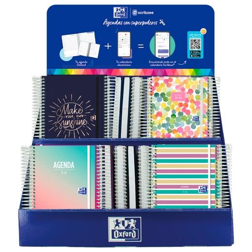 OXFORD AGENDA ESCOLAR ESPIRAL C/SURTIDOS 2025-2026 CASTELLANO EXPOSITOR DISEÑO 38 UD