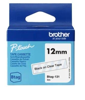 BROTHER CINTA DOMÉSTICA BTAG NEGRO SOBRE TRANSPARENTE - PTN10, PTN20, PTN25BT - 12MMX4M