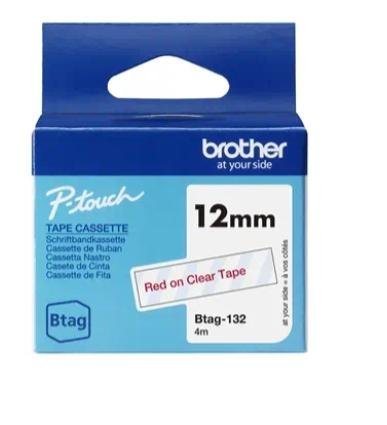 BROTHER CINTA DOMÉSTICA BTAG ROJO SOBRE TRANSPARENTE - PTN10, PTN20, PTN25BT - 12MMX4M