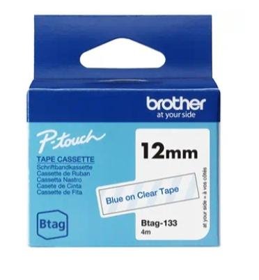 BROTHER CINTA DOMÉSTICA BTAG AZUL SOBRE TRANSPARENTE - PTN10, PTN20, PTN25BT - 12MMX4M
