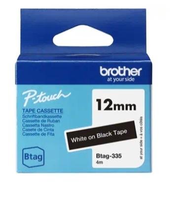 BROTHER CINTA DOMÉSTICA BTAG BLANCO SOBRE NEGRO - PTN10, PTN20, PTN25BT - 12MMX4M