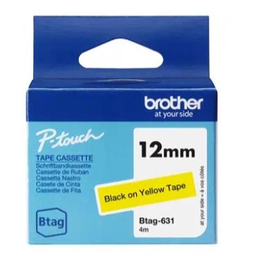 BROTHER CINTA DOMÉSTICA BTAG NEGRO SOBRE AMARILLO - PTN10, PTN20, PTN25BT - 12MMX4M