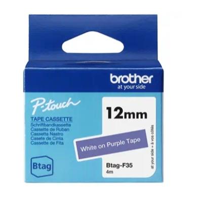 BROTHER CINTA DOMÉSTICA BTAG BLANCO SOBRE MORADO - PTN10, PTN20, PTN25BT - 12MMX4M