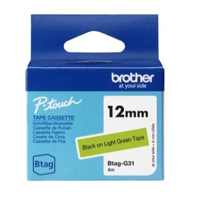 BROTHER CINTA DOMÉSTICA BTAG NEGRO SOBRE VERDE - PTN10, PTN20, PTN25BT - 12MMX4M