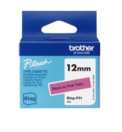 BROTHER CINTA DOMÉSTICA BTAG NEGRO SOBRE ROSA - PTN10, PTN20, PTN25BT - 12MMX4M