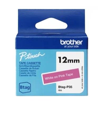 BROTHER CINTA DOMÉSTICA BTAG BLANCO SOBRE ROSA - PTN10, PTN20, PTN25BT - 12MMX4M