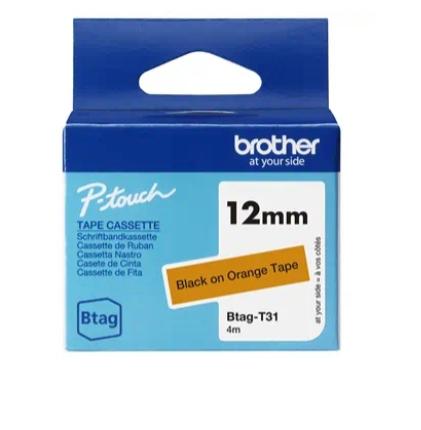 BROTHER CINTA DOMÉSTICA BTAG NEGRO SOBRE NARANJA - PTN10, PTN20, PTN25BT - 12MMX4M