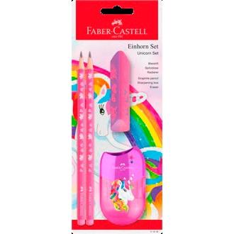 FABER CASTELL SET 2 LÁPICES GRAFITO UNICORNIO HB COLOR ROSA + GOMA + AFILALÁPICES