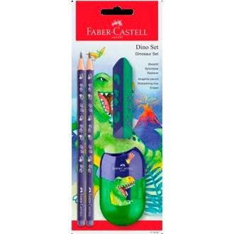 FABER CASTELL SET 2 LÁPICES GRAFITO DINOSAURIO HB COLOR AZUL + GOMA + AFILALÁPICES