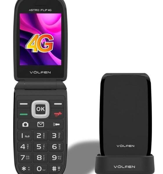 VOLFEN TELEFONO MOVIL ASTRO FLIP 4G PANTALLA XXL TIPO CHONCHA NEGRO