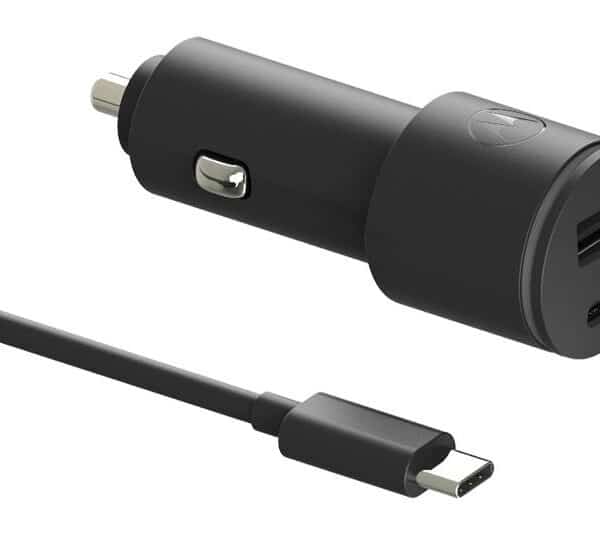 MOTOROLA CARGADOR DE COCHE 1 USB-A - 1 USB-C CON CABLE 45W NEGRO