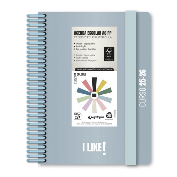 GRAFOPLÁS AGENDAS ESCOLARES A6 DP Y A5 2DP ESPIRAL TAPA PP SURTIDO I LIKE EXPOSITOR 12 UD