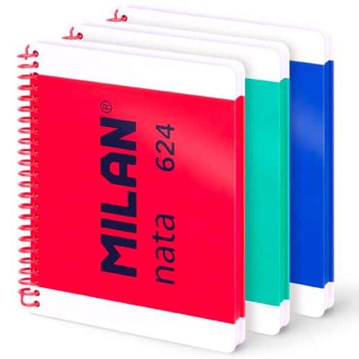 MILAN CUADERNO ESPIRAL A5 80H 95GR PAUTADO 7MM TAPA DURA COLECCIÓN NATA® 624 SINCE 1918 SURTIDO PACK 3 UD