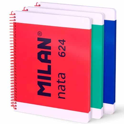 MILAN CUADERNO ESPIRAL A4 80H 95GR PAUTADO 7MM TAPA DURA COLECCIÓN NATA® 624 SINCE 1918 SURTIDO PACK 3 UD