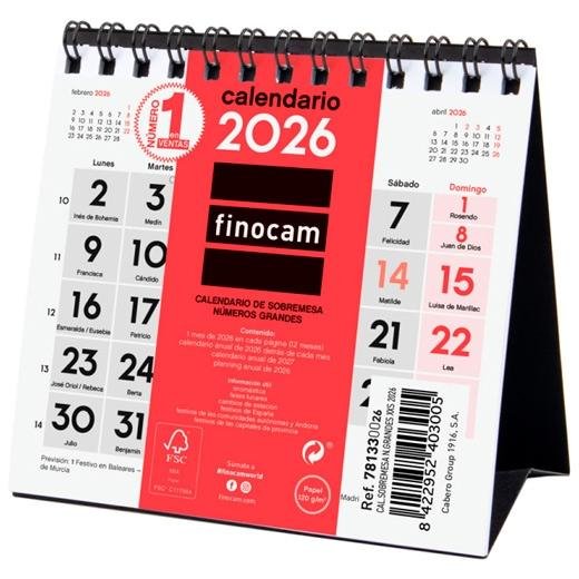 FINOCAM CALENDARIO DE SOBREMESA NÚMEROS GRANDES XXS-110X100MM MV NEUTRO 2026