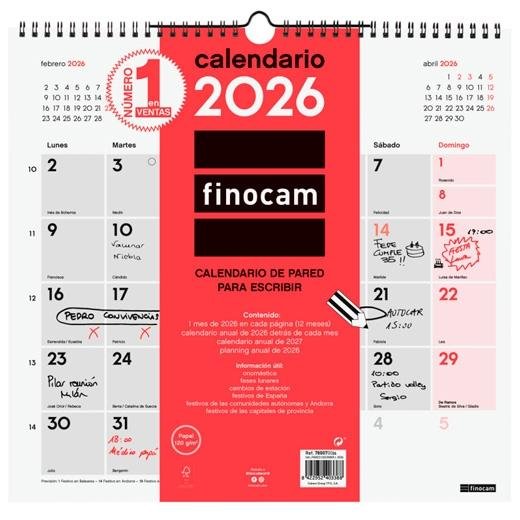 FINOCAM CALENDARIO DE PARED PARA ESCRIBIR L-340X320MM MV NEUTRO 2026