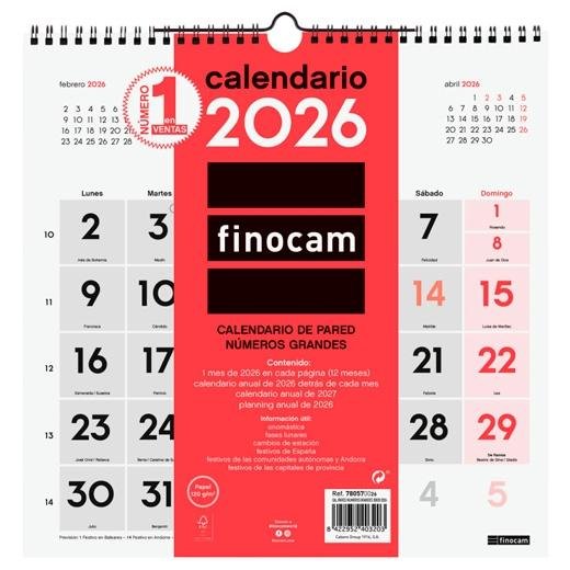 FINOCAM CALENDARIO DE PARED NÚMEROS GRANDES 30X30-300X300MM MV NEUTRO 2026