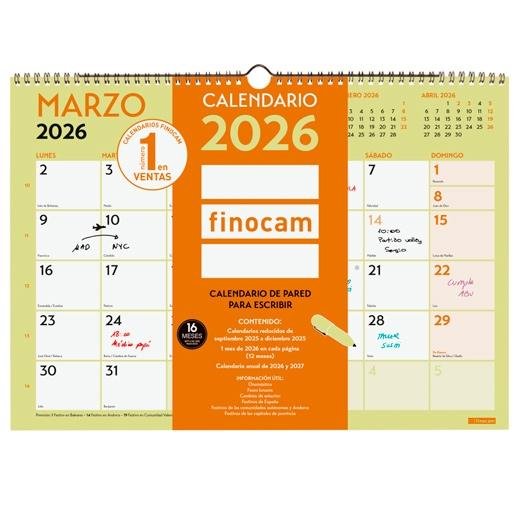 FINOCAM CALENDARIO DE PARED PARA ESCRIBIR A3-420X297MM MV GRAFIK 2026