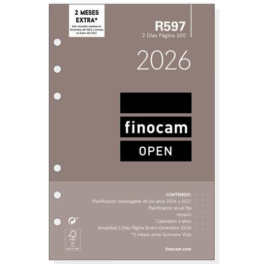 FINOCAM RECAMBIO ANUAL AGENDA DE ANILLAS OPEN R597 500-117X181MM 2DP 2026