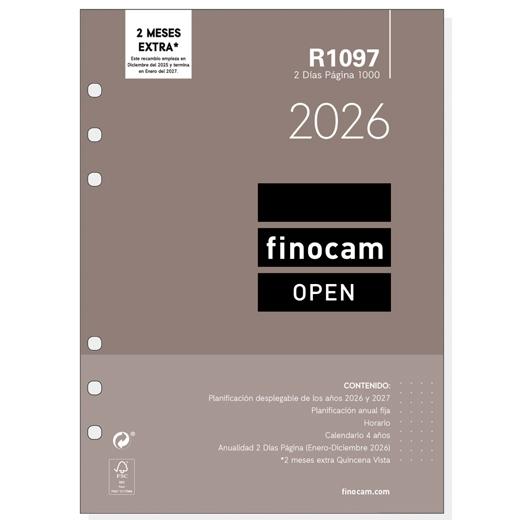 FINOCAM RECAMBIO ANUAL AGENDA DE ANILLAS OPEN R1097 1000-155X215MM 2DP 2026