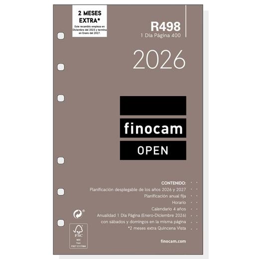 FINOCAM RECAMBIO ANUAL AGENDA DE ANILLAS OPEN R498 400-91X152MM 1DP 2026