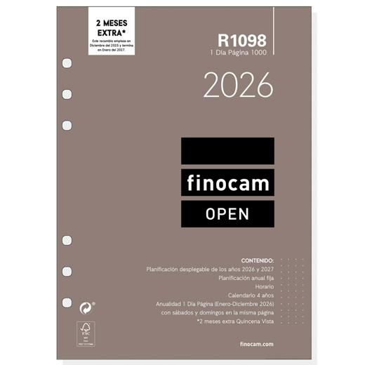 FINOCAM RECAMBIO ANUAL AGENDA DE ANILLAS OPEN R1098 1000-155X215MM 1DP 2026