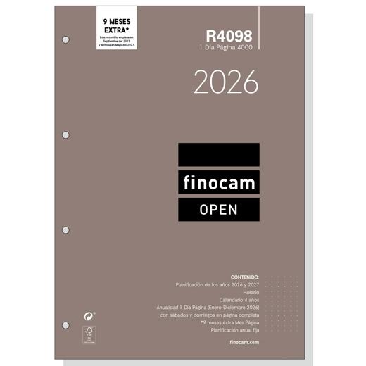 FINOCAM RECAMBIO ANUAL AGENDA DE ANILLAS OPEN R4098 4000-210X297MM 1DP 2026