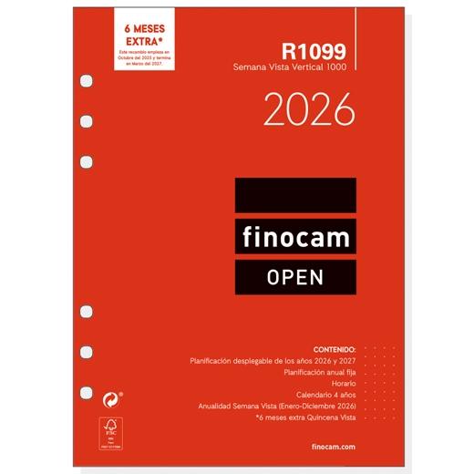 FINOCAM RECAMBIO ANUAL AGENDA DE ANILLAS OPEN R1099 1000-155X215MM SVV 2026