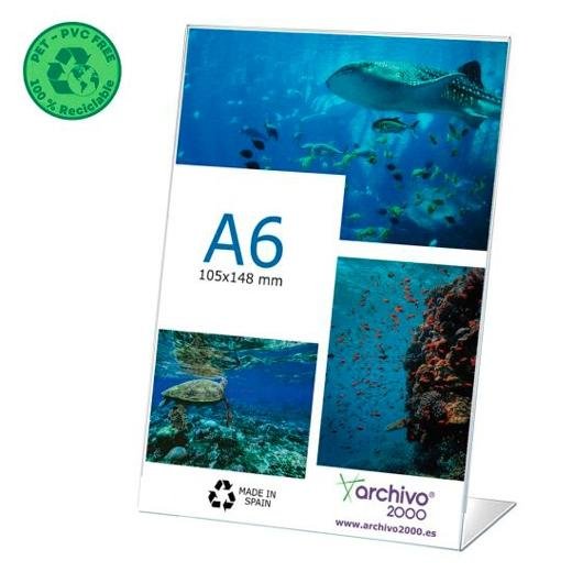 ARCHIVO 2000 EXPOSITOR DE SOBREMESA L FLEXIBLE DIN A6 VERTICAL PET 100% RECICLABLE