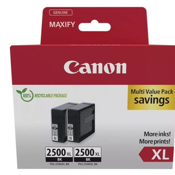 CANON TINTA TWIN PACK NEGRO PARA MAXIFY IB 4050/4150 - MB 5150/5155/5350/5450 - PGI 2500XLBK (PACK 2)